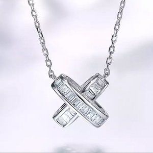 🎁 X Shape Link Chain Factory Price Zircon Delicate Fashion Necklace, EVGG1098